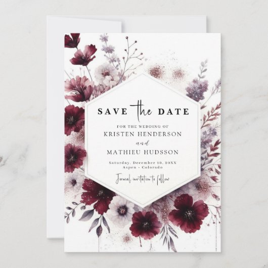 Minimale aardse Bourgondische bruiloft Save The Date (Voorkant)