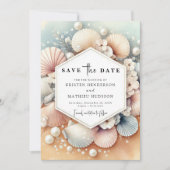 Minimale aardse strand bruiloft save the date (Voorkant)