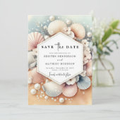 Minimale aardse strand bruiloft save the date (Staand voorkant)