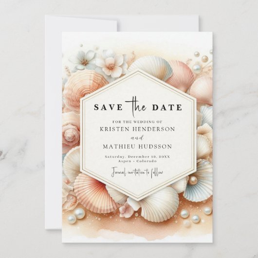 Minimale aardse strand bruiloft save the date (Voorkant)