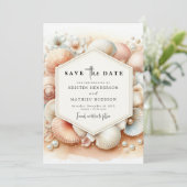 Minimale aardse strand bruiloft save the date (Staand voorkant)