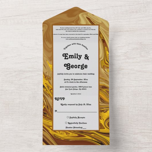 Minimale aartafoon Gold Terracotta Artsy Wedding All In One Uitnodiging (Binnen)