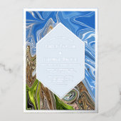 Minimale Abstracte blauwe groene Natuur Wedding Si Folie Uitnodiging (Voorkant)