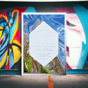 Minimale Abstracte blauwe groene Natuur Wedding Si Folie Uitnodiging