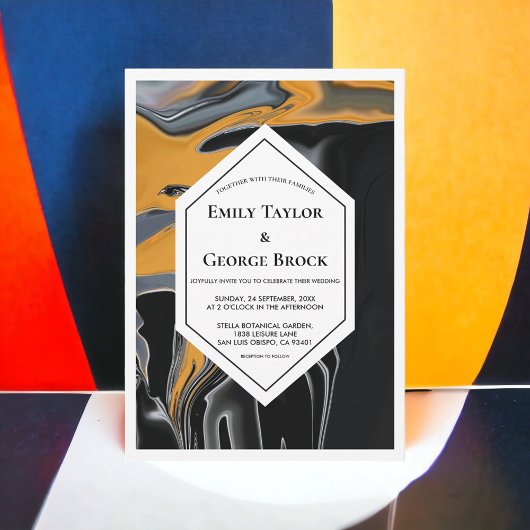 Minimale Abstracte bruiloft met zwarte goudwapenar Kaart