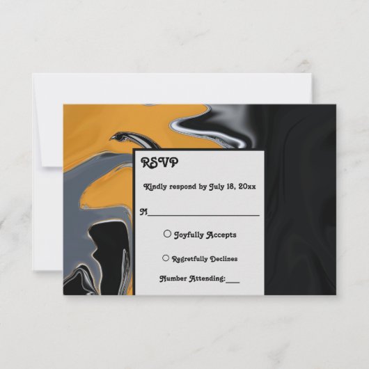 Minimale Abstracte bruiloft met zwarte goudwapenar RSVP Kaartje (Voorkant)