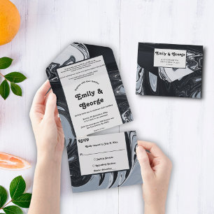 Minimale Abstracte en zwarte bruiloft All In One Uitnodiging