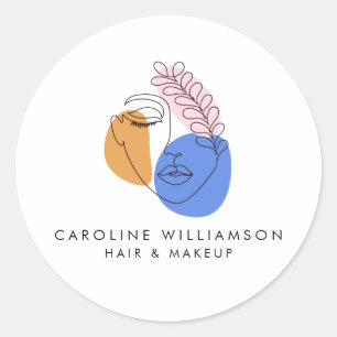 Minimale Abstracte Face Line Art Business Logo Ronde Sticker