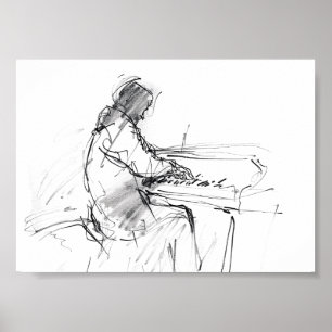 Minimale Abstracte Pianist die Piano Speelt – Eleg Poster