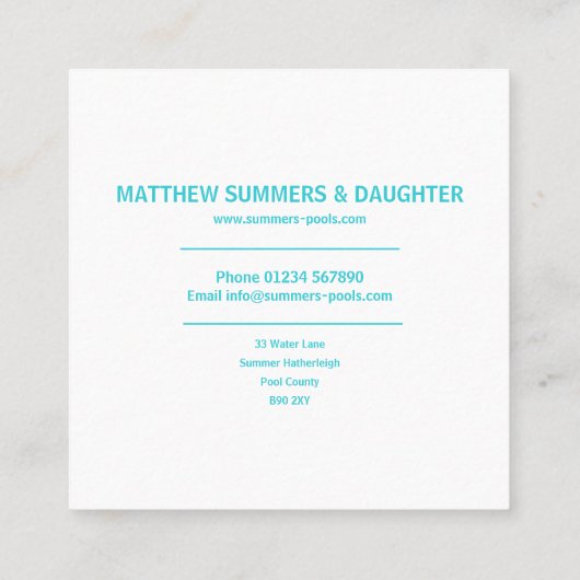 Minimale Abstracte poolrimpels Vierkante Visitekaartje (Achterkant)