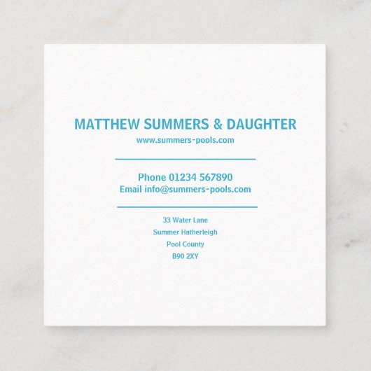 Minimale Abstracte poolrimpels Vierkante Visitekaartje (Achterkant)