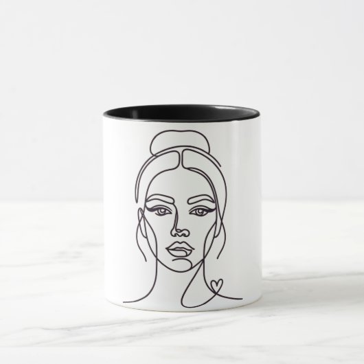 Minimale Abstracte Vrouw Gezichtslijn Kunstmok Mok (Midden)