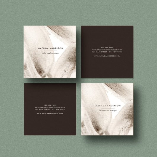 Minimale abstracte waterverf zwart-wit vierkante visitekaartje