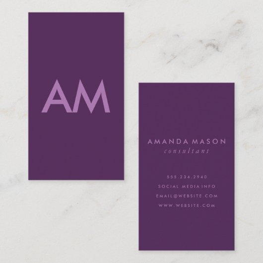Minimale achtergrond van Monogram Lavender Violet Visitekaartje (Voorkant / Achterkant)