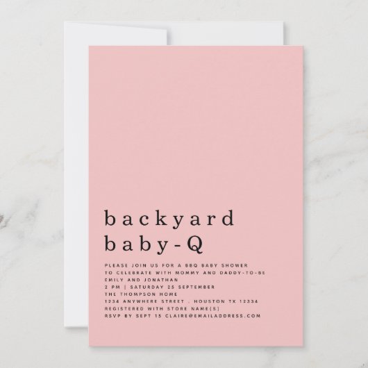 Minimale achtertuin Baby Q BBQ Shower Pink Kaart (Voorkant)