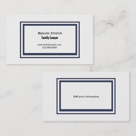 Minimale Advocaat voor de familie Blauwe Zeegrens Visitekaartje (Voorkant / Achterkant)