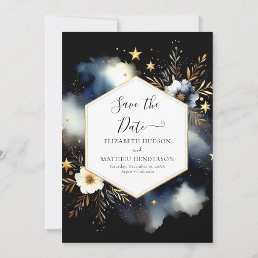 Minimale afdrukbare hemelse bruiloft save the date (Voorkant)
