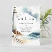 Minimale afdrukbare Whimsy Lighthouse bruiloft Save The Date (Staand voorkant)