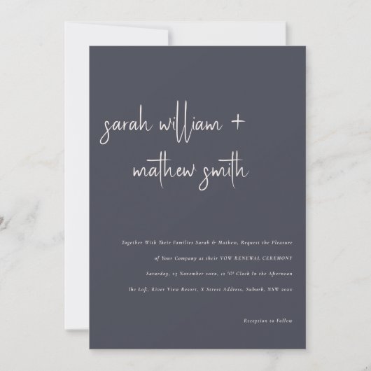 Minimale afkomst van Blush Black Script Vow Renewa Kaart (Voorkant)