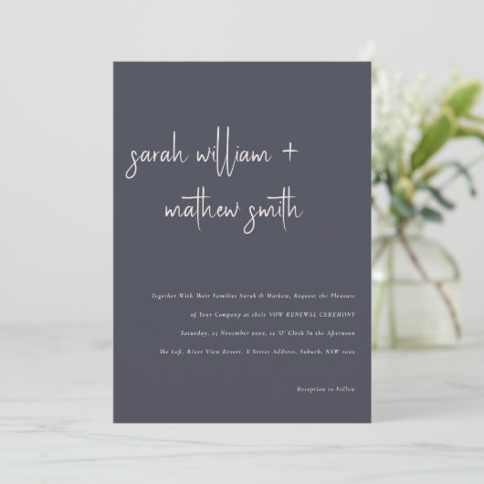 Minimale afkomst van Blush Black Script Vow Renewa Kaart (Staand voorkant)