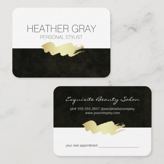 Minimale afspraak met Sleek Black/Gold Brush Afsprakenkaartje (Voorkant / Achterkant)
