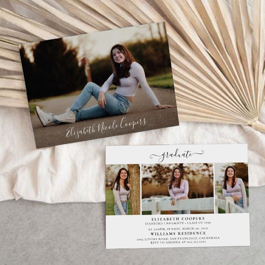 Minimale afstudeerfeest met fotouitnodiging kaart
