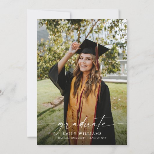 Minimale afstudeerfeest met fotouitnodiging kaart (Voorkant)