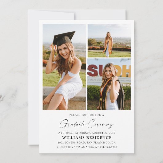 Minimale afstudeerfeest met fotouitnodiging kaart (Achterkant)