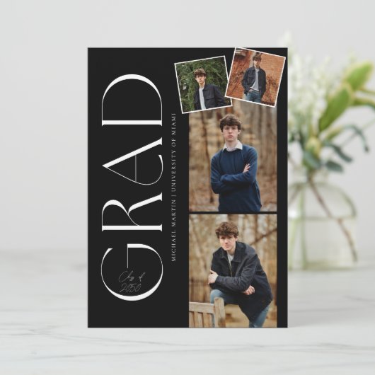 Minimale afstudeerfeest met fotouitnodiging kaart (Staand voorkant)