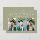 Minimale Afstuderen 3 Foto van Sage Calligraphy Uitnodiging Briefkaart (Voorkant / Achterkant)