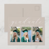 Minimale Afstuderen 3 Foto van Taupe Calligraphy Uitnodiging Briefkaart (Voorkant / Achterkant)