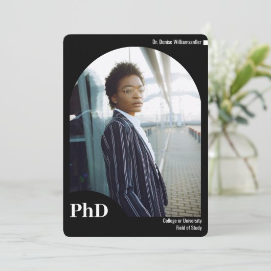 Minimale Afstuderen voor foto PhD-foto van zwarte Aankondiging (Staand voorkant)