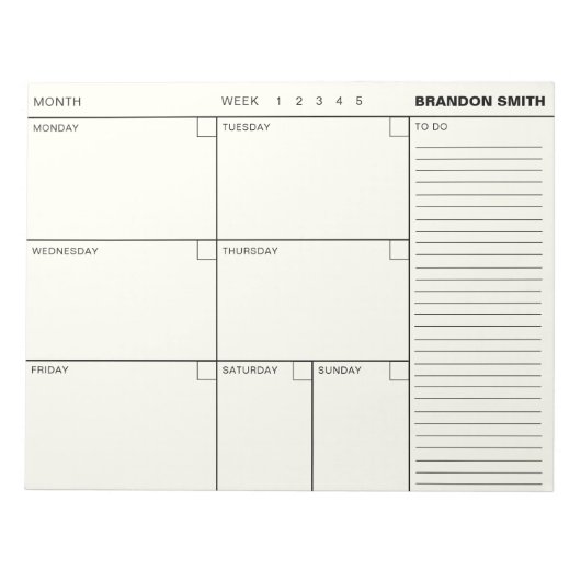 Minimale agenda voor speciale weekbladen notitieblok (Voorkant)