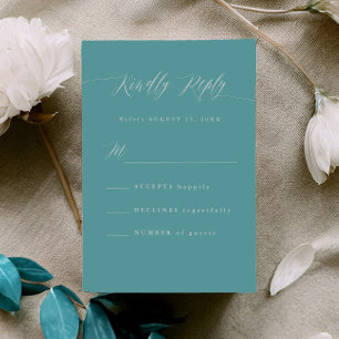 Minimale Aqua Blau RSVP Calligrafie Reactiekaart Kaartje