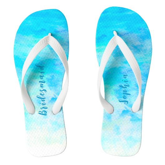 Minimale Aqua Blue Gradient Bridesmaid Gift Teenslippers (Voetbed)