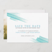 Minimale aqua-inktlijnen voor foto-bruiloft save the date (Voorkant / Achterkant)