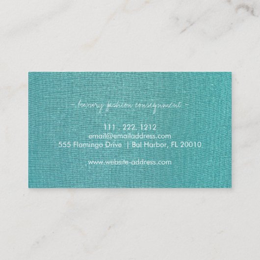 Minimale Aqua Linen Texture Modern Professional Visitekaartje (Achterkant)