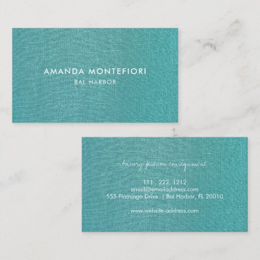 Minimale Aqua Linen Texture Modern Professional Visitekaartje (Voorkant / Achterkant)
