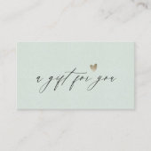 Minimale Aqua Script Gold Heart Cadeaubon Visitekaartje (Voorkant)