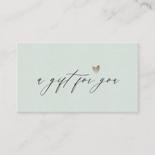 Minimale Aqua Script Gold Heart Cadeaubon Visitekaartje (Voorkant)