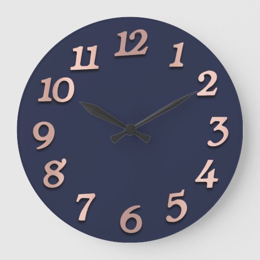 Minimale Arabische cijfers Blauwe marine Goud Blus Grote Klok (Voorkant)