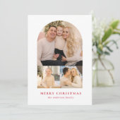 Minimale Arch Red 3 Photo Holiday Card Feestdagenkaart (Staand voorkant)