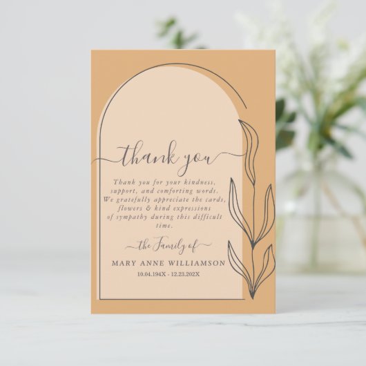 Minimale Arch Script Funeral Hartelijk dank kaart (Staand voorkant)