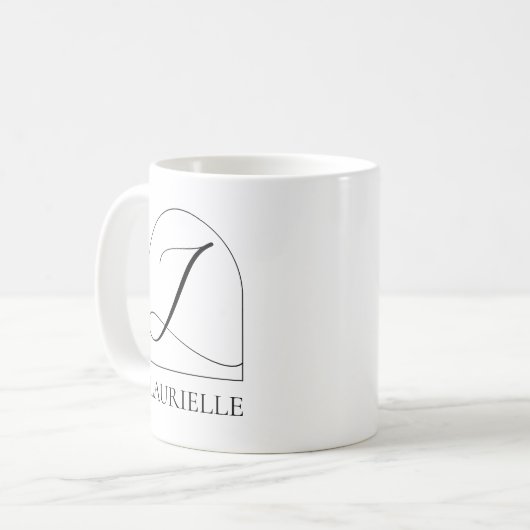 Minimale Arch Zwarte Script Initiële L Naam Monogr Koffiemok (Voorkant links)