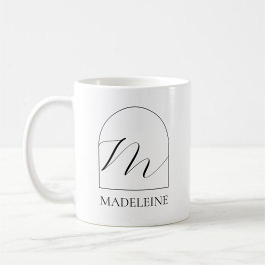 Minimale Arch Zwarte Script Initiële M Naam Monogr Koffiemok (Links)