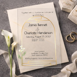 Minimale Art Nouveau Gouden Boog Calla Lelie Bruil Acryl Uitnodigingen