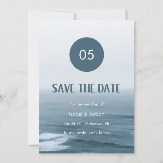 Minimale Art Waves Beach Weddenschap Save the Date (Voorkant)