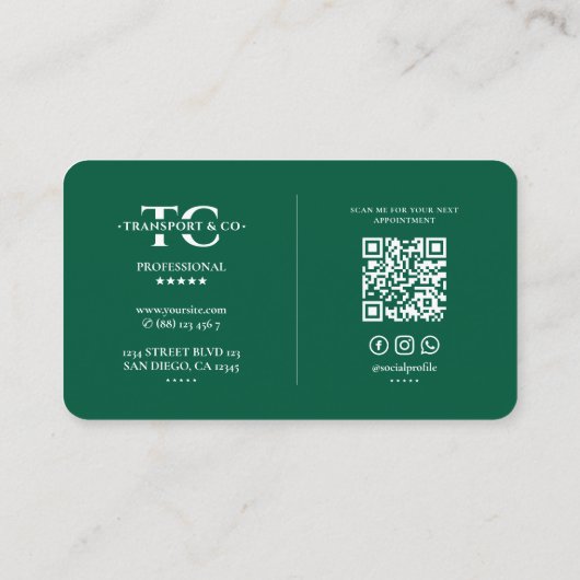 Minimale auto vervoer taxichauffeur Hunter Green Visitekaartje (Achterkant)