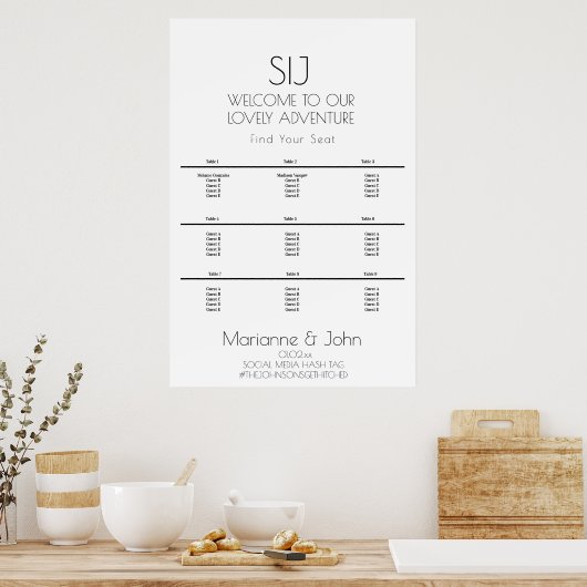 Minimale B&White Wedding Logo Seating Chart Poster (Keuken)