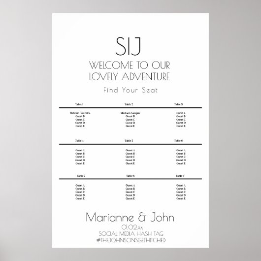Minimale B&White Wedding Logo Seating Chart Poster (Voorkant)